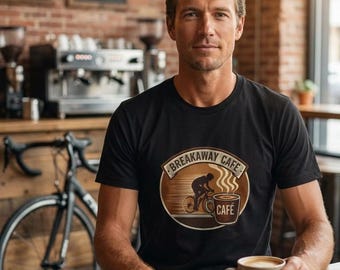 Breakaway Cafe Tee Graphic T-Shirt, Coffee Cycling Tech Tee