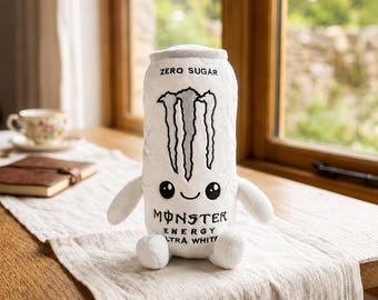 Soda Can Plush Toy, White Energy Drink Can Pillow, Kawaii Gamer Room Decor, Cute Smiling Can Stuffed Toy, Funny Gift for Gamers