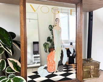 Vintage Benito Vogue 1925 Fashion Mirror Art Deco Lady Wall Mirror Wood Frame 9x12 Decor