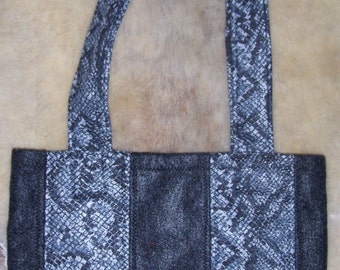 Gray, charcoal, and off white Snakeskin print felt purse/tote bag - medium with big handles - FREE shipping in US only!