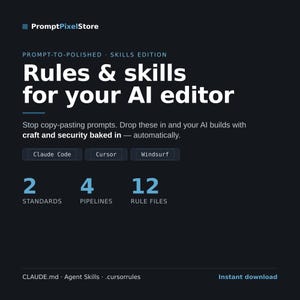 Claude Code & Cursor Rules Pack | Drop-in CLAUDE.md-färdigheter för AI-design + säkerhet | Webbplatsapp-instrumentpanelvisning | Direktnedladdning