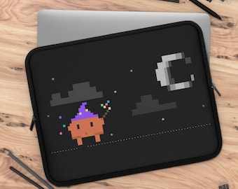 Cute Retro ANSI Claude Code CLI Laptop Sleeve, Wizard Clawd Pixel Art Protective Computer Case, AI Developer Gift, Programmer Laptop Bag