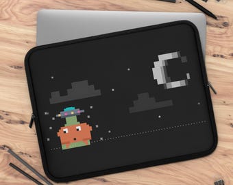 Cute Retro ANSI Claude Code CLI Laptop Sleeve, Alien UFO Abduction Clawd Pixel Art Computer Case