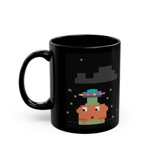 Pixel Art Clawd Agent Abduction Mug, Black Ceramic Coffee Cup (11oz or 15oz)