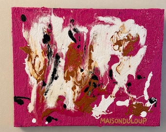 Abstract Mixed Media Painting: Pink, White, Gold Textured Canvas Art