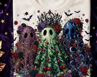 Kersenspook PNG, Coquette Halloween sublimatieontwerp, schattig spookshirt PNG, schattig spooktrio voor Halloween PNG, Coquette ontwerp