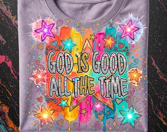 Gestreepte preppy God is goed christelijke gestreepte sterren png, schattige bijbeltekst png, handgetekend religieus, kleurrijk, stippen, geruite sublimatie