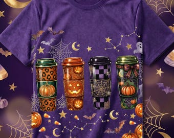Halloween koffie PNG, griezelig pompoenbekerontwerp, sublimatie digitaal bestand, spookkoffie PNG, heksen Halloween PNG