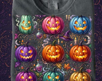 Preppy Jack-o'-lanterns, Doodle-pompoenen PNG: Herfstontwerpen Halloweenpompoen PNG Spooky Season Herfst Halloween Grafisch Kleurrijk Spook