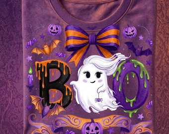Boo PNG, Spooky Coquette PNG, Ghost PNG, Halloween Png, Fall Png, Preppy Png, Trendy Png, Halloween Bow Png, Floral Halloween Ghost Design