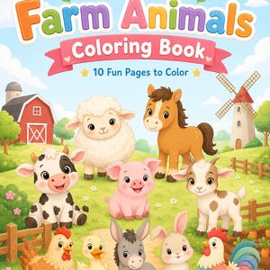 Libro para colorear de animales de granja para niños pequeños – Descarga instantánea en PDF imprimible