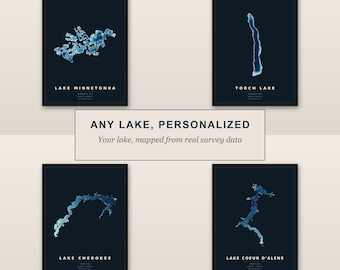 Impresión personalizada de mapa batimétrico de lago / Cuadro decorativo personalizado con gráfico de profundidad