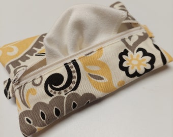 Mini Hanky Pouch - Yellow, Gray and White - Wet bag with pockets for clean and dirty - Optional mini hankies