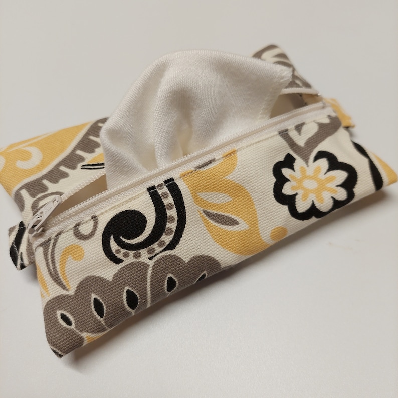 Mini Hanky Pouch Yellow, Gray and White Wet bag with pockets for clean and dirty Optional mini hankies image 1