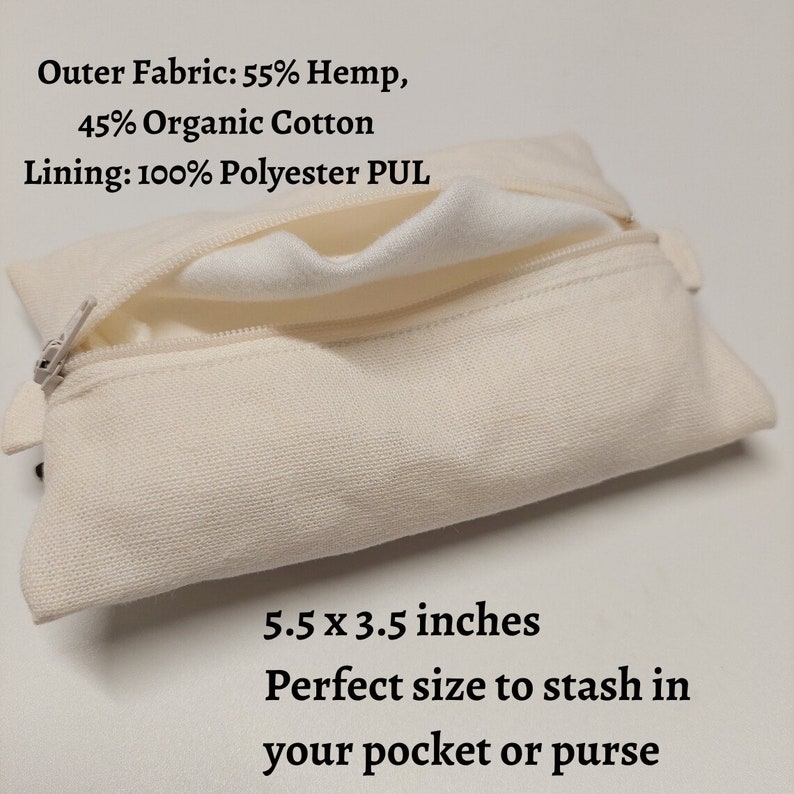 Mini Hanky Pouch Hemp Canvas Wet bag with pockets for clean and dirty Optional mini hankies image 5