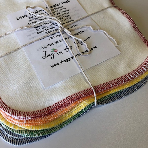 Proefpakket Little Hankies - stoffen van biologisch katoen, hennep en bamboe - superzachte absorberende zakdoeken voor T-shirts - extra borduursel