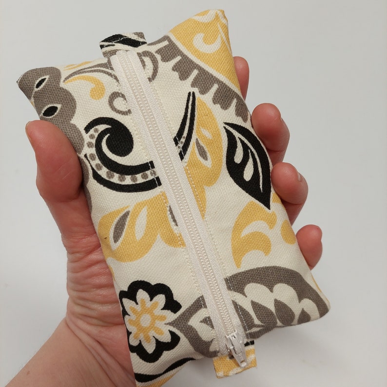 Mini Hanky Pouch Yellow, Gray and White Wet bag with pockets for clean and dirty Optional mini hankies image 3