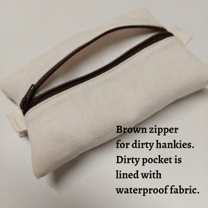 Mini Hanky Pouch Hemp Canvas Wet bag with pockets for clean and dirty Optional mini hankies image 8