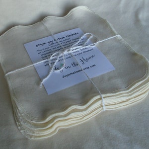 Thin, soft organic cotton hankies, natural color, Soft T-shirt fabric, Super soft absorbent non wrinkle handkerchiefs,  Embroidery Option