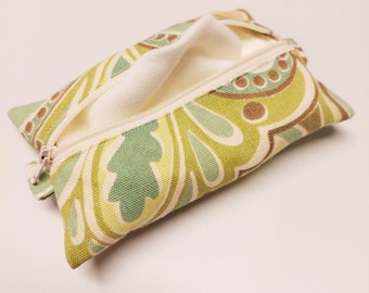 Mini Hanky Pouch - Green Swirl - Wet bag with pockets for clean and dirty - Optional mini hankies