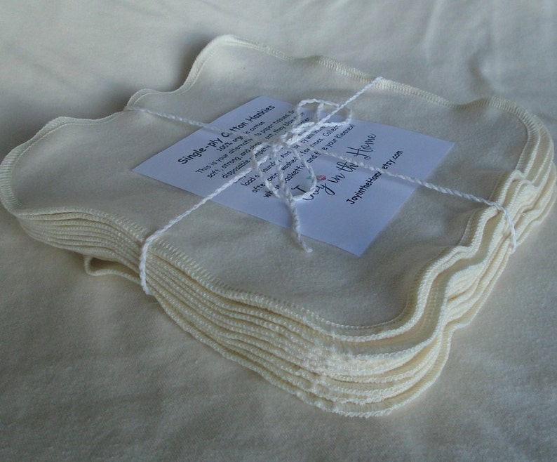 Thin, soft organic cotton hankies Choose your size natural color image 3
