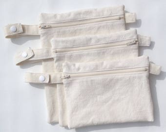 Bolsa para lenços em lona de cânhamo - bolsa impermeável com dois compartimentos para manter itens limpos e sujos separados.