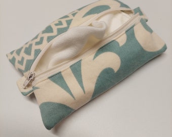 Mini Hanky Pouch - Blue and White - Wet bag with pockets for clean and dirty - Optional mini hankies