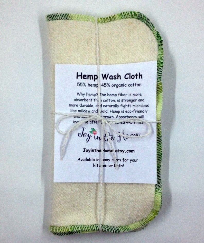 Two 8x8 hemp dishcloths Anti-mildew, no-stink dish rag large clean-up size hemp/cotton or hemp/bamboo Choose edge color image 2