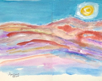 Mountain of Peace Hand Painted Original Watercolor Greeting Card with Envelope