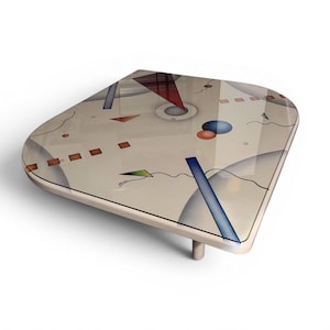 Postmodern Memphis-Style Graphic Glass and Lacquer Coffee Table – Signed "Menaker" 1980s
