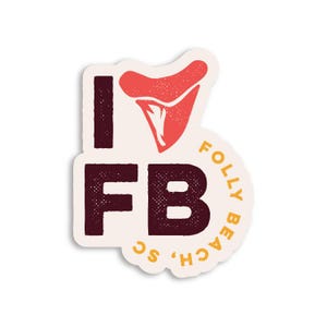 3.5&quot; Shark Tooth I Love Folly Beach, South Carolina Sticker