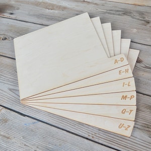 Horizontal Tabbed Alphabetical Birch Wood Vinyl Record Dividers (Set of 6)