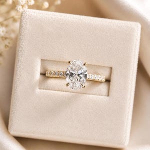 1.50CT Classic Vintage Style Oval Moissanite Ring, Oval Cut Solitaire Diamond Ring, Hidden Halo Anniversary Ring, Yellow Gold Ring