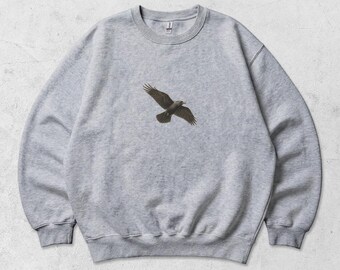 Soaring Raven silhouette sweatshirt | Minimal bird graphic, monochrome