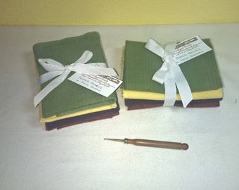 Wool Fabric End Bundle/"Potted Pansy's"/ Wool Fabric/ Rug Hooking/ Quilting/ Supplies/Doll Making/Applique Work/Over Dyed Wool/Felted Wool