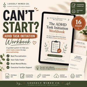 ADHD Task Initiation Workbook, Printable PDF, GoodNotes Planner, Executive Function Toolkit, Beat Procrastination, Digital Download