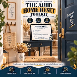 ADHD Cleaning Checklist Printable, Home Reset Planner, Executive Dysfunction Toolkit, GoodNotes Digital Planner, Interactive Web App PDF