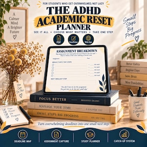 ADHD Student Planner Printable, Academic Planner PDF, College Study Planner, GoodNotes Digital Planner, Assignment Tracker, Web App Planner