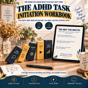 Quaderno di esercizi per l'avvio di attività in caso di ADHD, PDF stampabile, compatibile con GoodNotes Planner, kit di strumenti per le funzioni esecutive (download digitale)