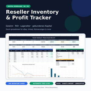 Reseller Inventory & Profit Tracker Excel | eBay Vinted Classifieds Spreadsheet | Inventory, Profit, ROI Dashboard