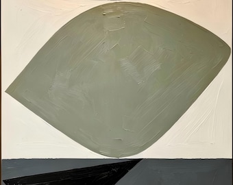 Sage Geo Oil-Art , Neutral-Shape Impasto Canvas , Muted Minimal Abstract , Earth Tone Modern Decor , Canvas-Painting