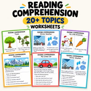 Reading Comprehension Worksheets, 20+ Topics, Printable Passages & Questions for Kids Homeschool ELA, Literacy Skills Practice PDF
