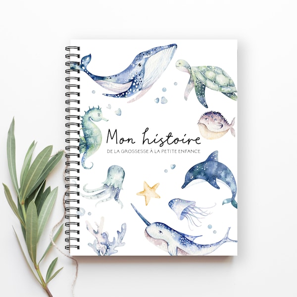 Mon Livre de bébé, Mon Journal de bébé, Journal de grossesse, livre de grossesse, décor nautique bébé, bébé garçon, cadeau future maman, C26