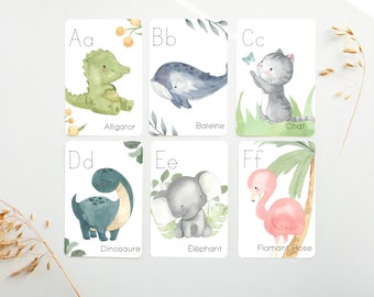 Alphabet, Cartes éclairs, Carte de l'alphabet, décoration chambre de bébé, décoration salle de jeux, cartes flash alphabet 2, CA2
