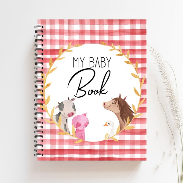 Baby Book, New Baby Gift, Baby Boy Gift, Modern Baby Book, Farm Baby Book, Boho Nursery, Personalized Baby, Pregnancy Book, Farm Decor, BB28