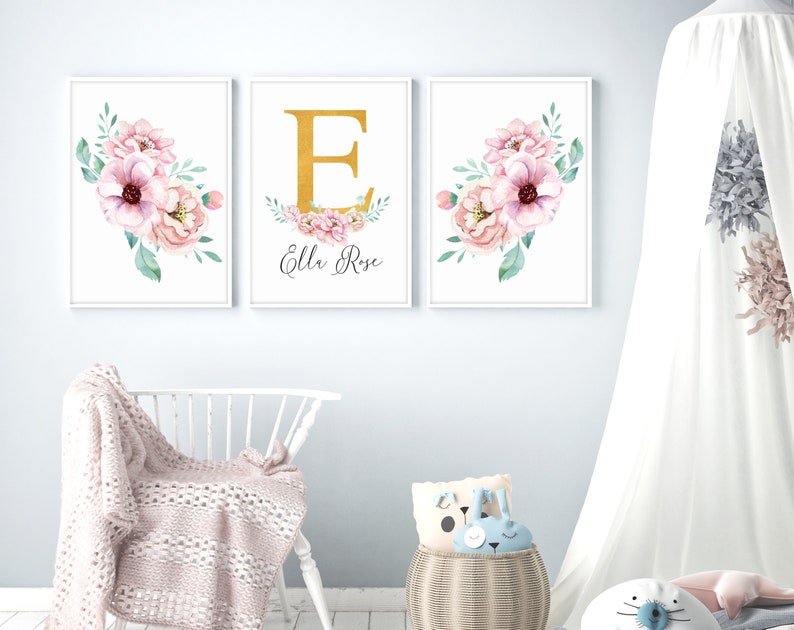 Baby Girl Nursery Decor Baby Girl Boho Decor Custom Name Sign Baby Girl Flowers Art Prints Baby Girl Nursery Signs Baby Decor A 3129
