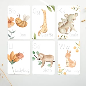 Alphabet Bildkarten, Alphabet Lernkarten, Lernkarten, Montessori Karten, Tiere Kinderzimmer Dekor, Kinder Spielzimmer Dekor, A1A