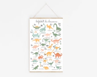 Afiche alfabeto, abécédaire, affiche chambre d'enfant, decoración chambre tout-petit, chambre de bébé, aprendizaje, affiche de dinosaurios