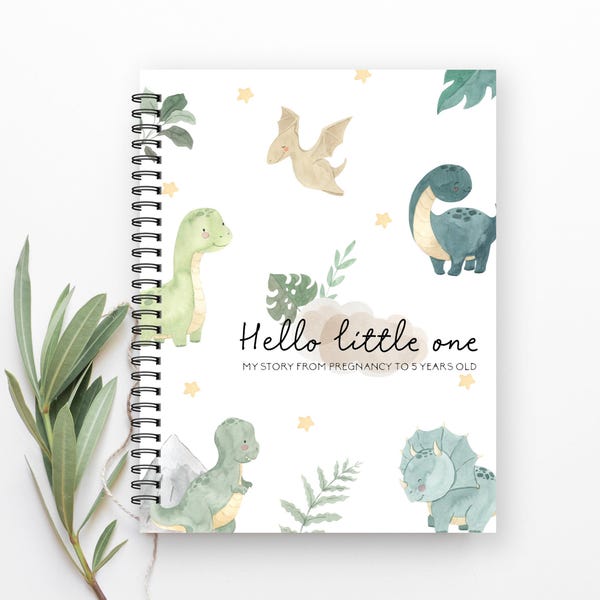 Livro de bebê, Livros de bebê, Chá de bebê, Nova mamãe, Presente de mãe, Livro de memórias do bebê, Chá de bebê, Bebê menino, Bebê menina, Decoração de berçário com dinossauros, C36A