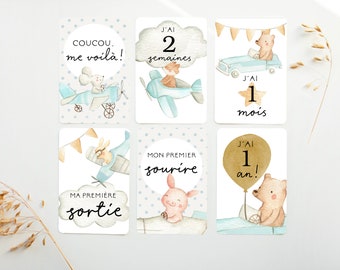 Cartes-étapes, Cartes étape pour bébé, petite enfance, cadeau pour maman, papeterie bébé, cadeau grossesse, milestones cards, BE14